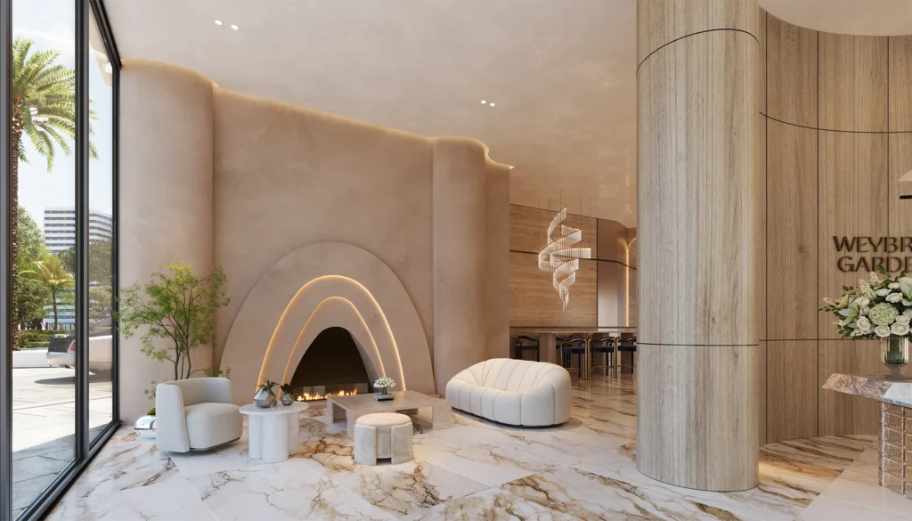 lobby fireplace view