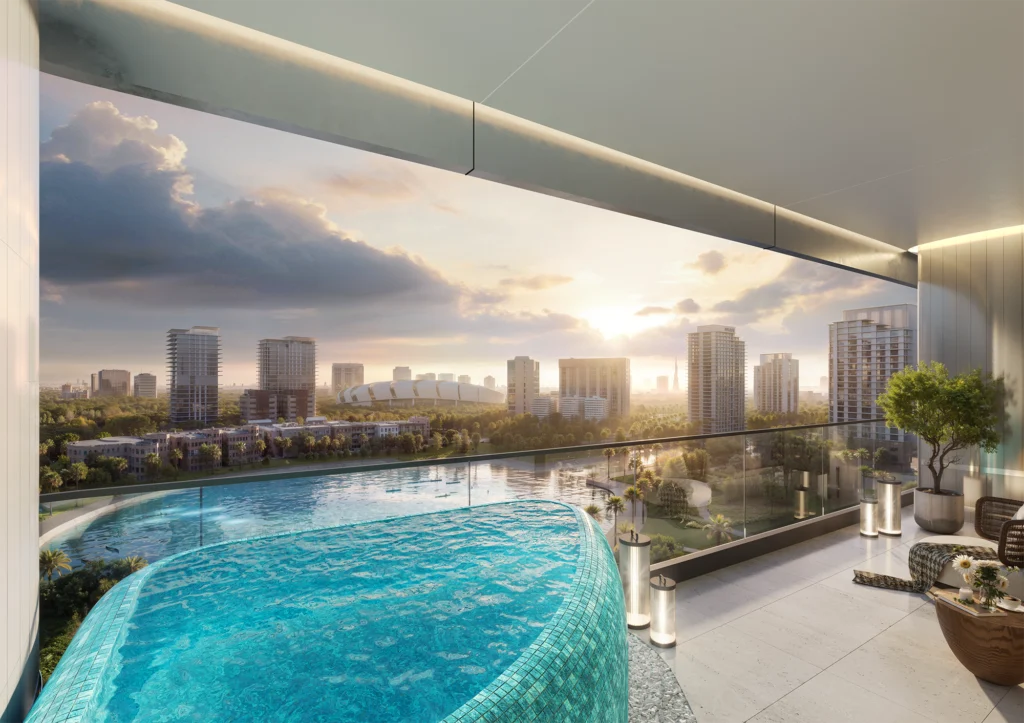 HH2_Dusk_Balcony View_Private Pool_Burj Khalifa